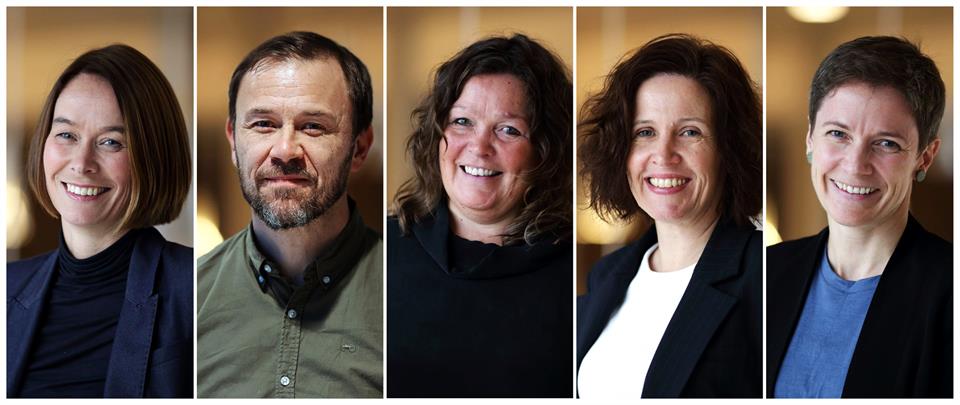 Bilde av de fem underviserne ved HVL som fikk status som meritterte undervisere i juni 2022.