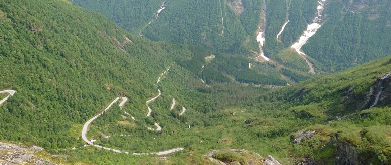 Mountain and roads in Western Norway. 