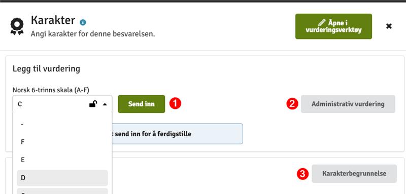 Informasjon om registrering av karakter i WISEflow