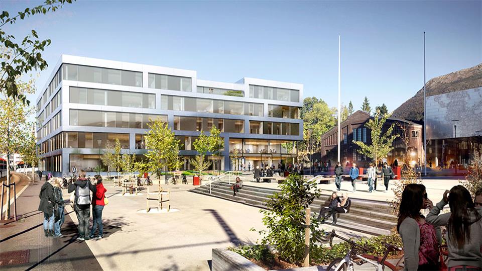 Eit nytt bygg skal byggast på campus Kronstad. Bygget blir plassert i enden av Kronstadplassen der bussane snur idag. 