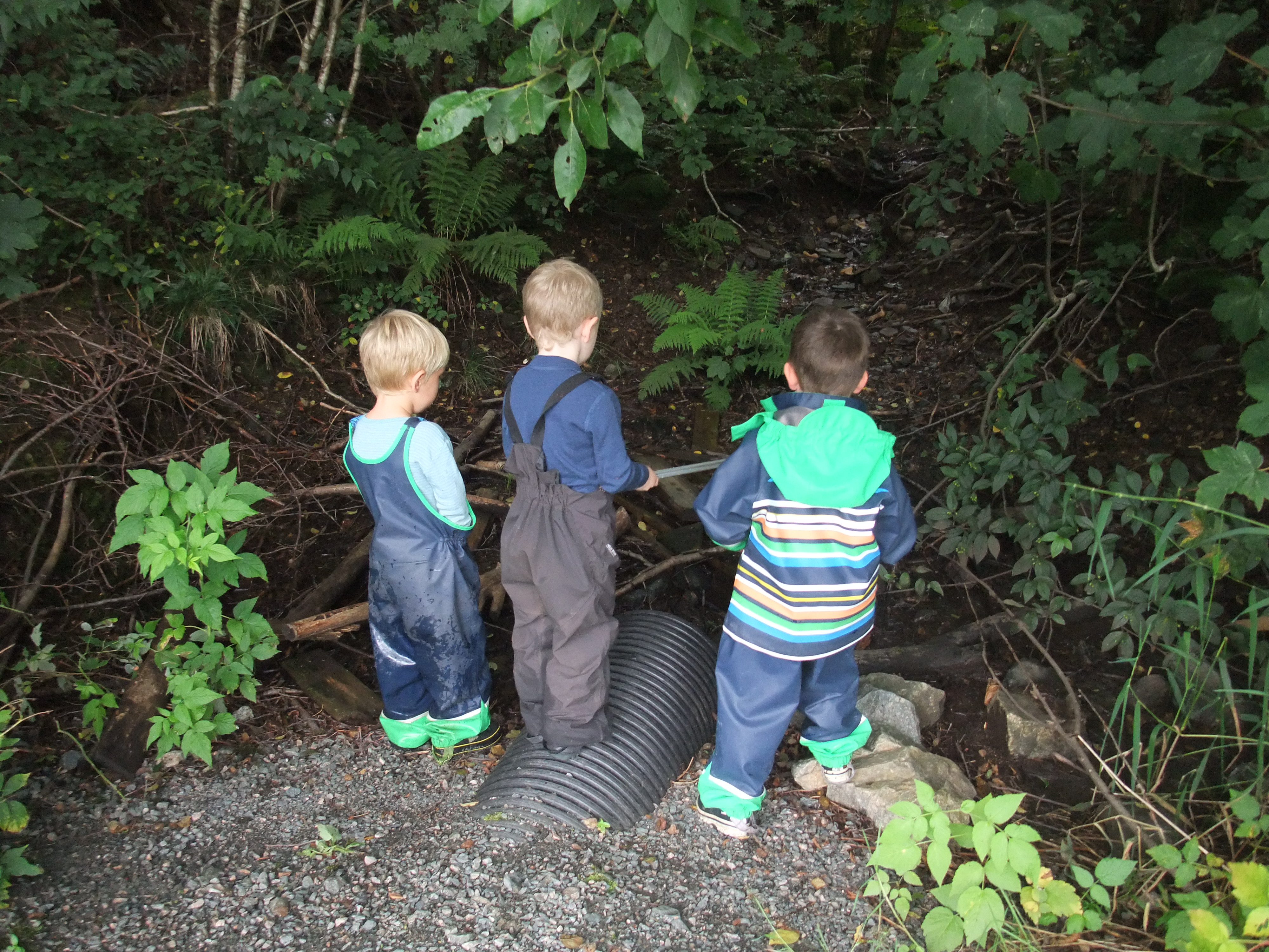 Three boys in blue clothing