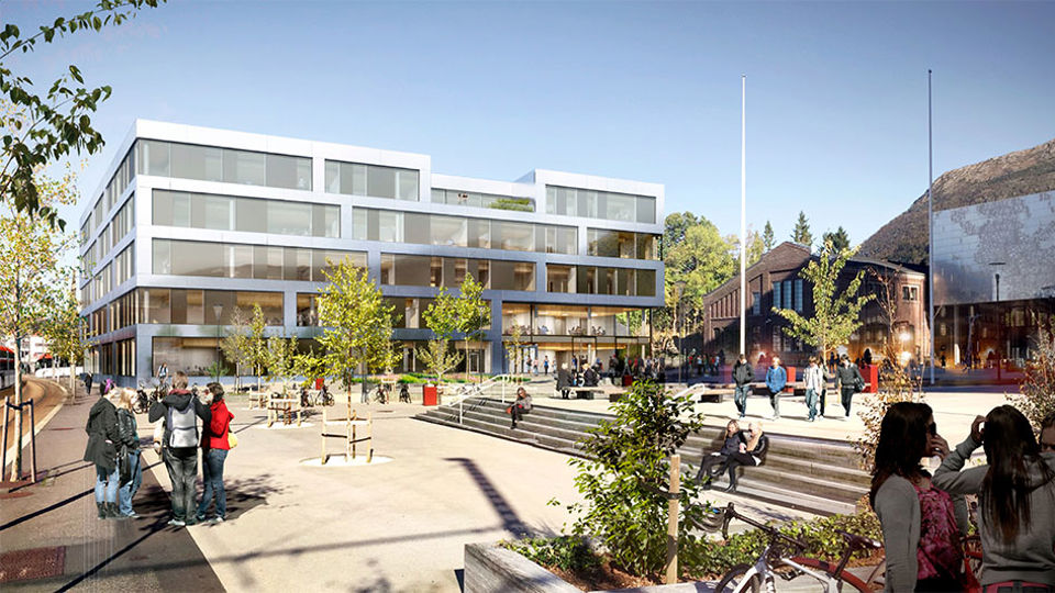 Eit nytt bygg skal byggast på campus Kronstad. Bygget blir plassert i enden av Kronstadplassen der bussane snur idag.