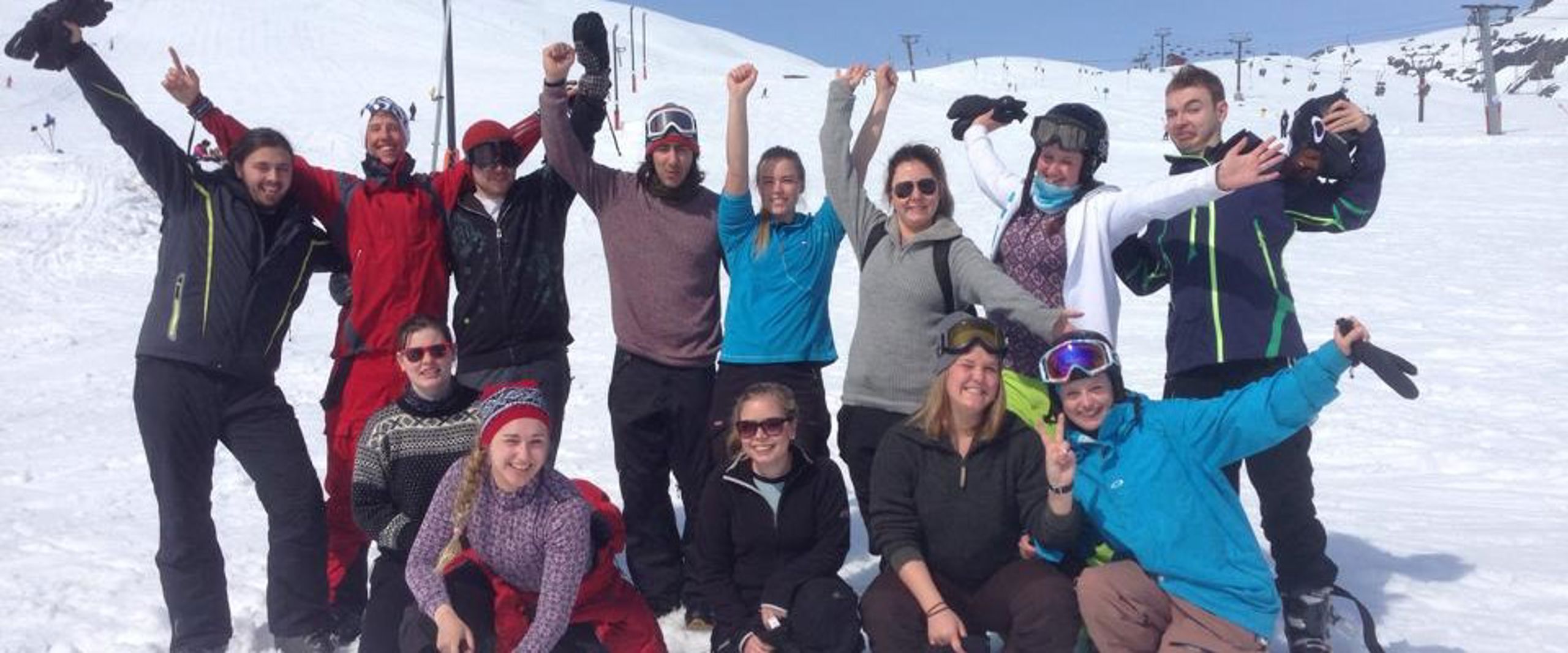 Students downhill skiing