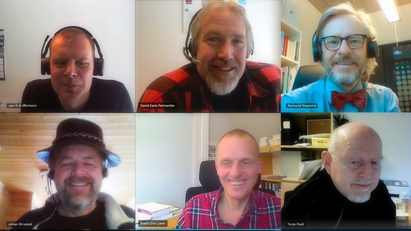 Arbeidsgruppa for innføring av Canvas som ny læringsplattform, øverst f.v. rådgiverne Jan Erik Ølmheim og David Parmentier (leder) i Sogndal, høgskolelektor Aasmund Kvamme, Bergen, seniorkonsulent Johan Bruland, Bergen, førstelektor Svein Ove Lysne, Stord og webutvikler Terje Rudi, Haugesund.