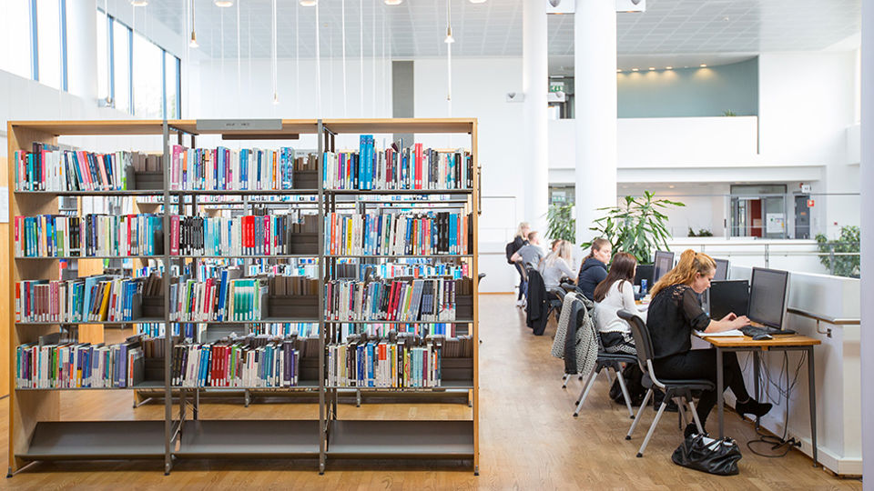 Studenter i bibliotek