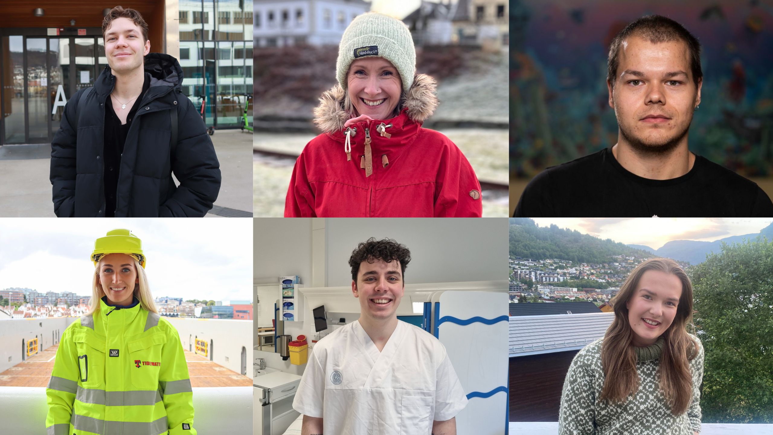 Collage med bilde av studentar som har delt sine studenthistorier. 