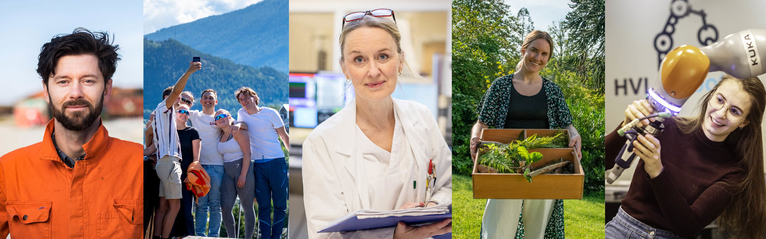 Dette er ein fotocollage av ansatte og studentar ved HVL.