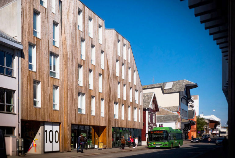 Fasaden av studentboligkompleks.